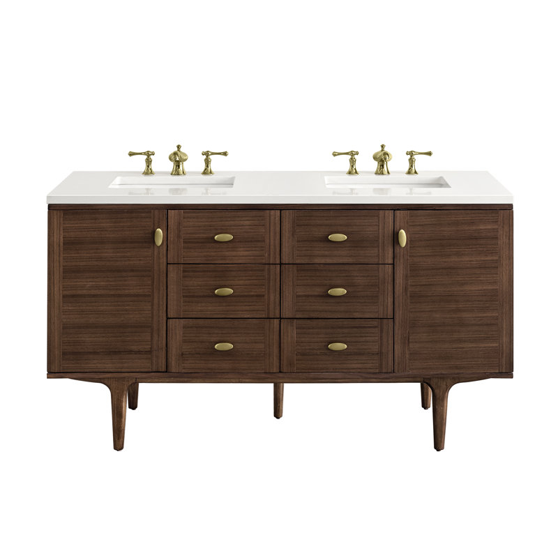 Amberly 60" Double Bathroom Vanity Set, White Zeus, 8" Widespread