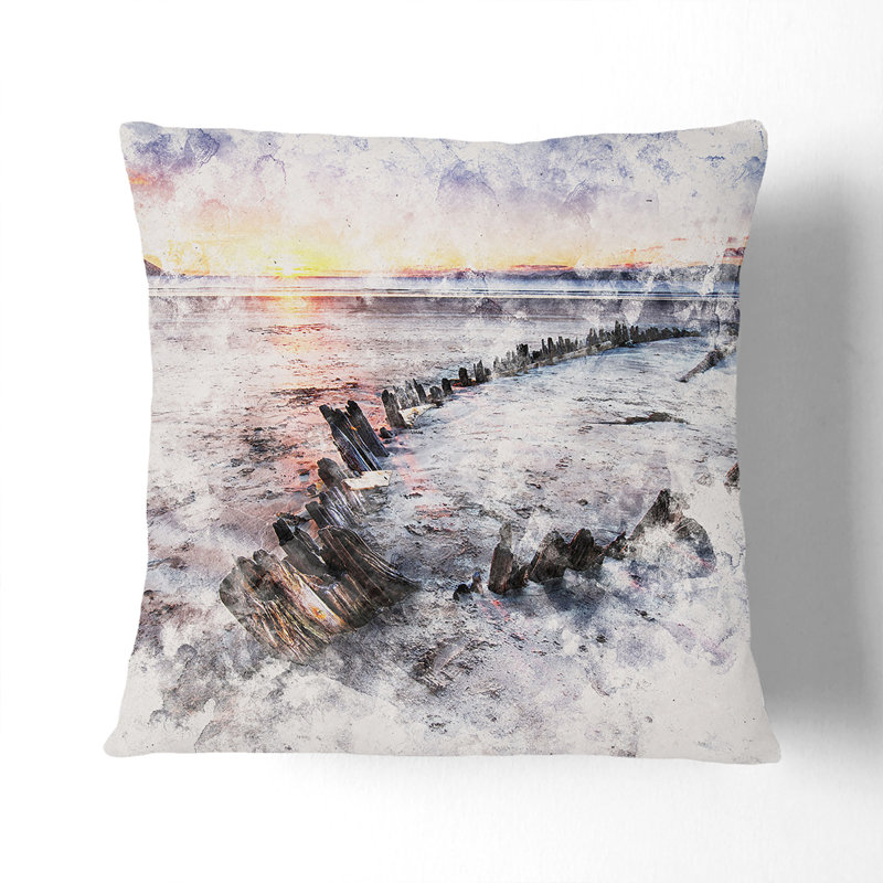 Shipwreck on Rossbeigh Beach Cushion with Filling, 40cm H x 40cm W x 15cm D, White