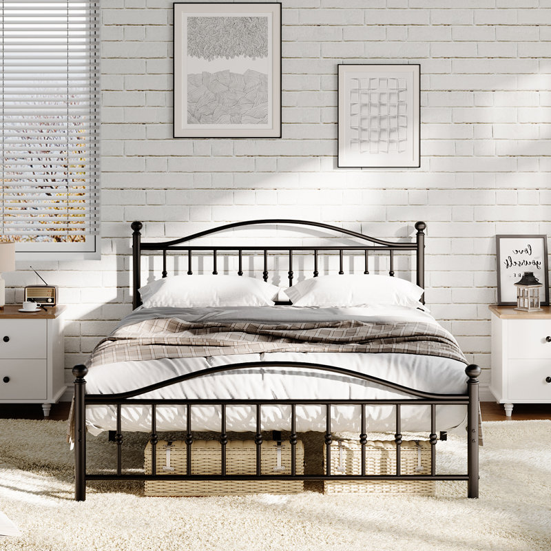 Metal Bed Frame with Vintage Headboard and Footboard, Heavy Duty Iron Platform Bed, Full