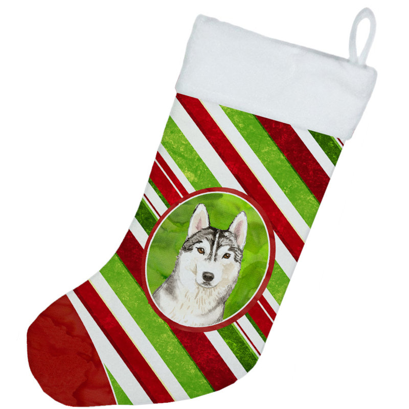 Chaussette de noël à rayures à sucre, Husky sibérien