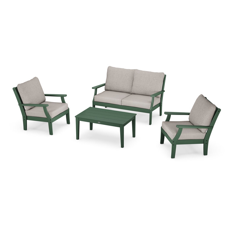 Ensemble de chaises à assise profonde 4 pièces Braxton, Tweed usé, Vert