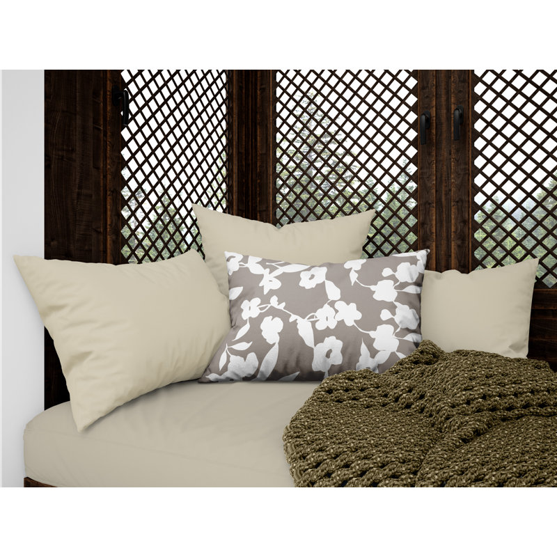 Coussin décoratif intérieur / extérieur à motif floral olive, Beige