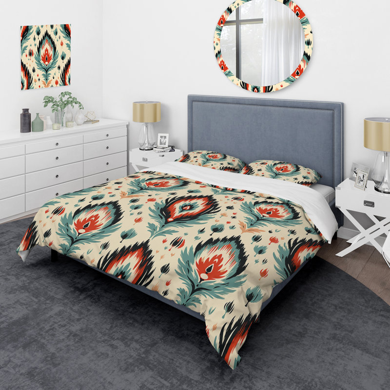 Orange And Beige Artisan Ikat Heritage - Ensemble de housse de couette Ikat
