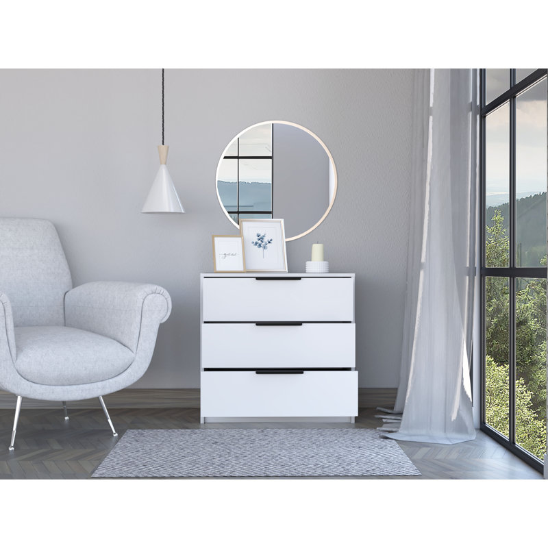 Commode 3 tiroirs Anayelly, Blanc