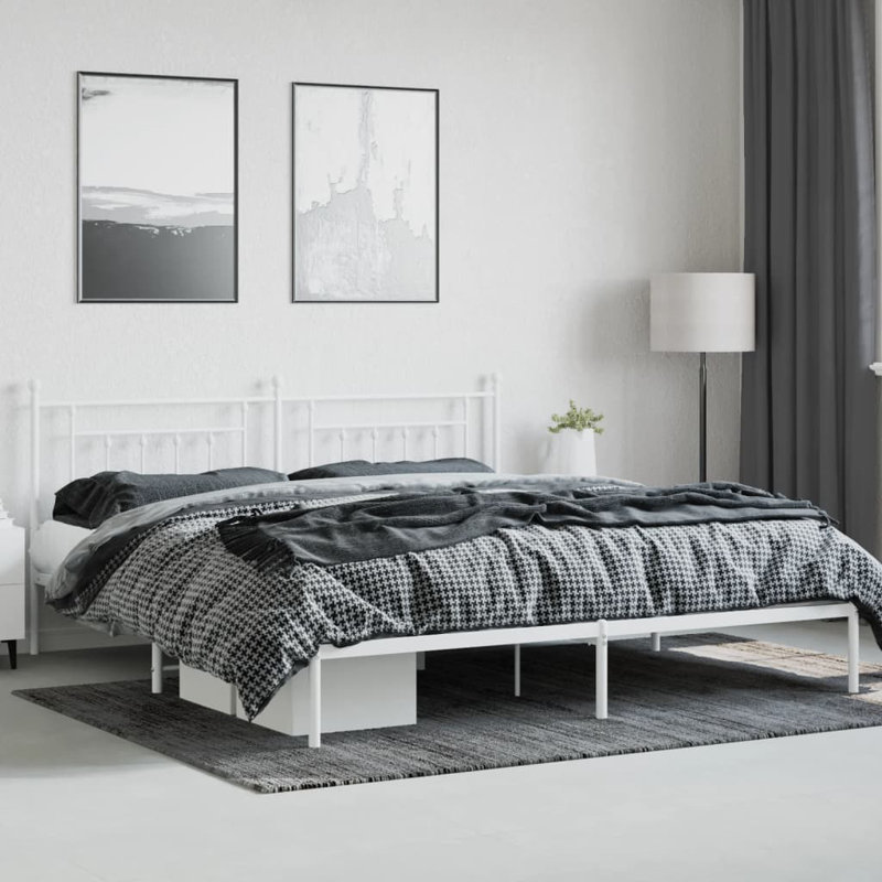 Braxden 12" Metal Bed Frame with Headboard No Mattress, White, California King