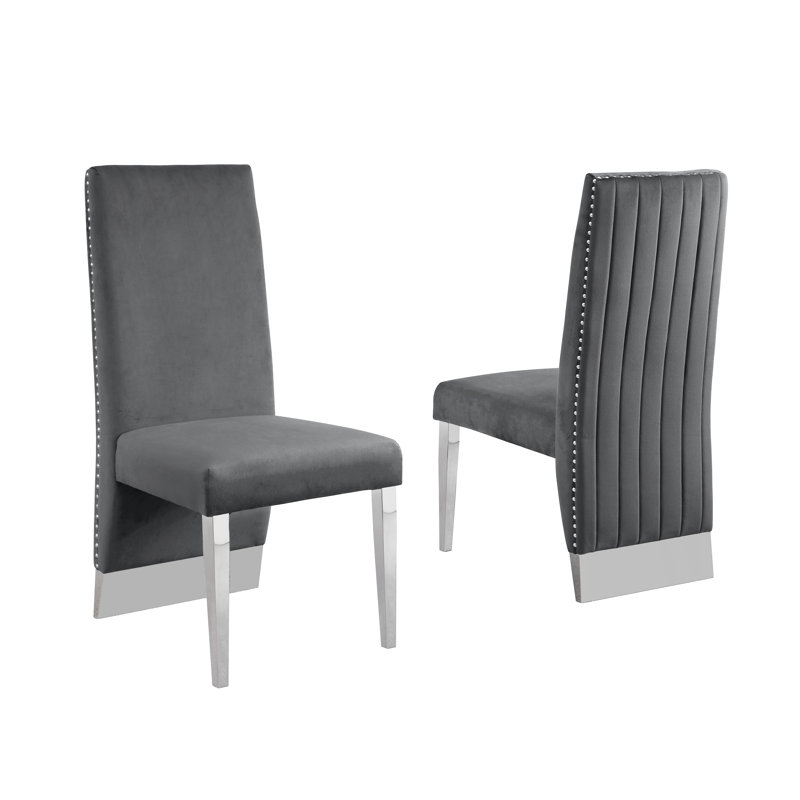Wrenshall 20'' H Velvet Upholstered Side Chair, Dark Gray