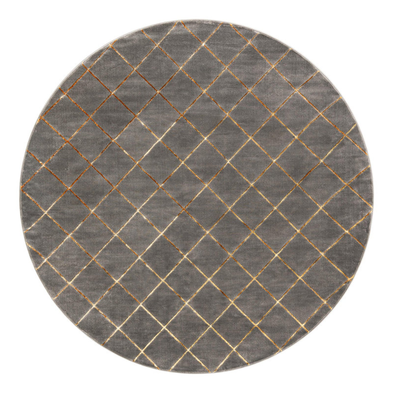 Latitude Run® Checks Novica Rug Gray and Gold, Round 10'