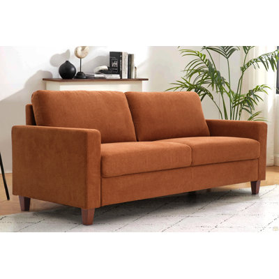 Mid-Century Modern 3-Seater Upholstered Sofa, Soft Fabric Couch with High Density Foam Cushion & Removable Wood Legs for Home Condo Loft