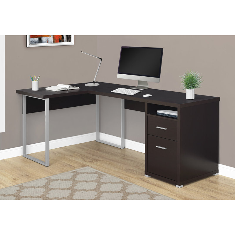 L-Shaped Desk, 80"L, Gray, Dark Taupe, Right-Hand Facing