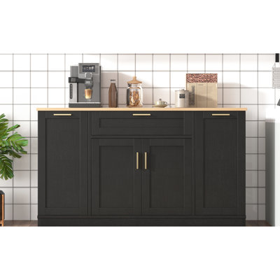 Multi-functional Storage Sideboard With Extendable Dining Table, 3 - Tier Pull Out Rack, Adjustable Shelves For Kitchen Room Living Room, Black Color, Minimalist Modern Look, Build, Soft Close Hinges