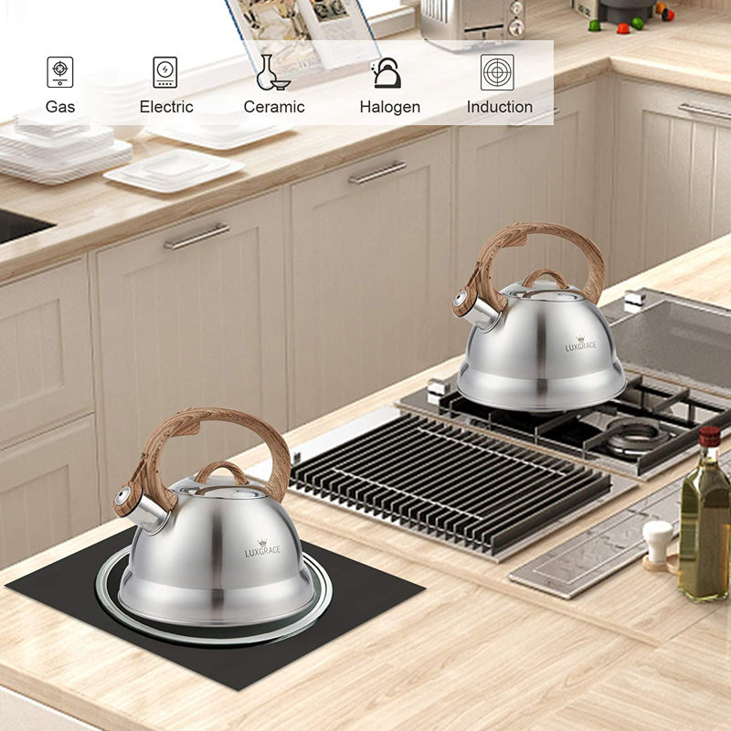 2.3 Qt Stainless Steel Whistling Tea Kettle with Wood Handle