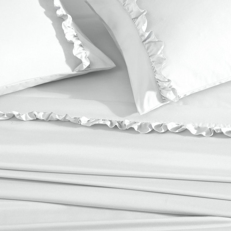 Swift Home Ruffle Hem 4-Piece Ultra-Soft Microfiber Sheet Set - Farmhouse, Shabby Chic, Feminine - Fits Mattress up to 14" Thick - Peach Fuzz, Durable, Easy Care