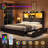  Farmhouse King Bed Frame With LED Storage Bookcase Headboard & Charging Station, Black-1799709057-1799709082
