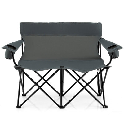 2-Person Outdoor Folding Loveseat with Cup Holders Armrests Carrying Bag