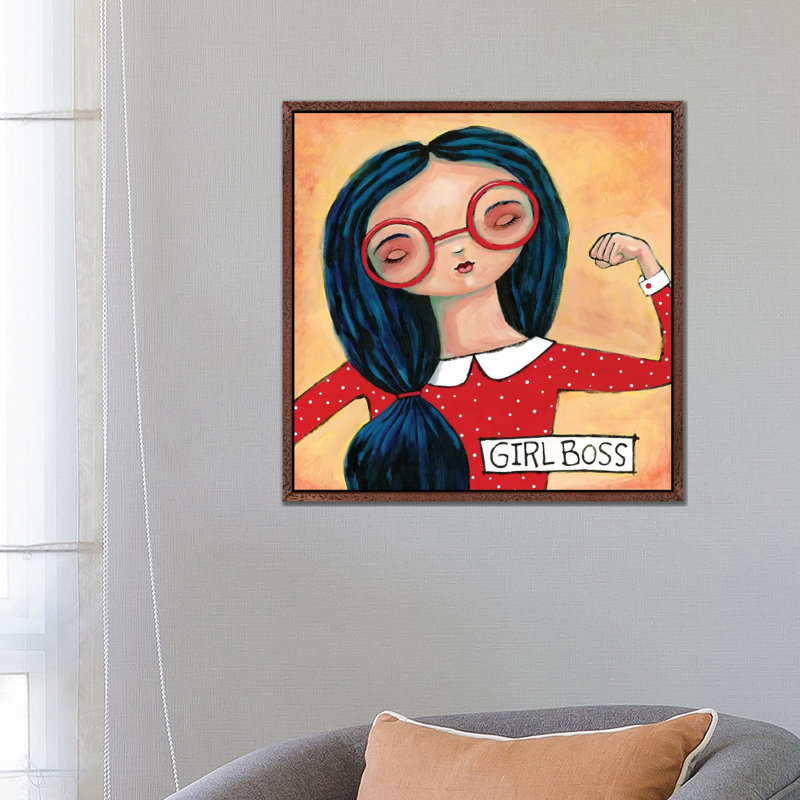 Girl Boss 1 Piece Painting on Canvas, 66.04cm H x 66.04cm W x 3.81cm D, Classic Brown Wood Framed