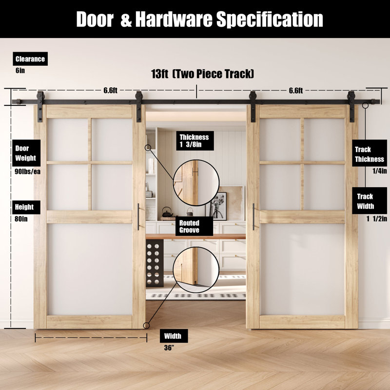 Portes de grange non assemblées et non finies en verre givré de 5 po x 36 po x 5 po Homacer, 36 po x 80 po