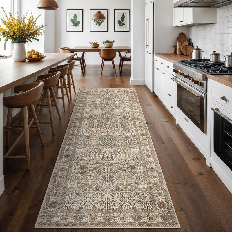 Tapis oriental oriental oriental neutre neutre lavable à la machine, Tan, Rectangle 5 pi x 7 pi