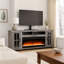 Console média Gery avec foyer encastré en cristal, 76 po, 2 armoires, gris -118124029