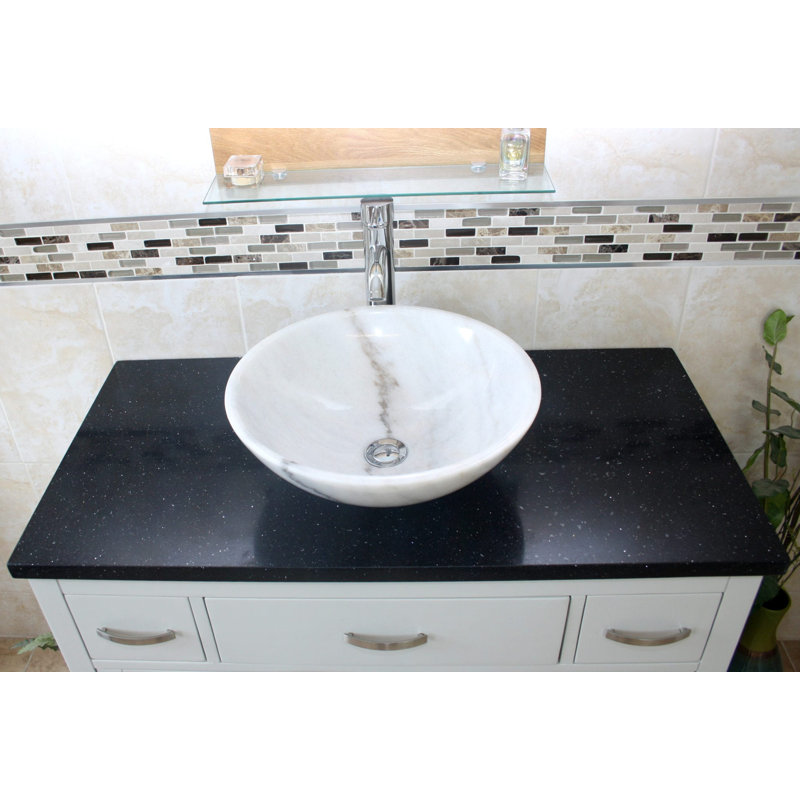 Rodger 1000mm Single Bathroom Vanity with Vessel Stone Basin, Black Quartz, White, White