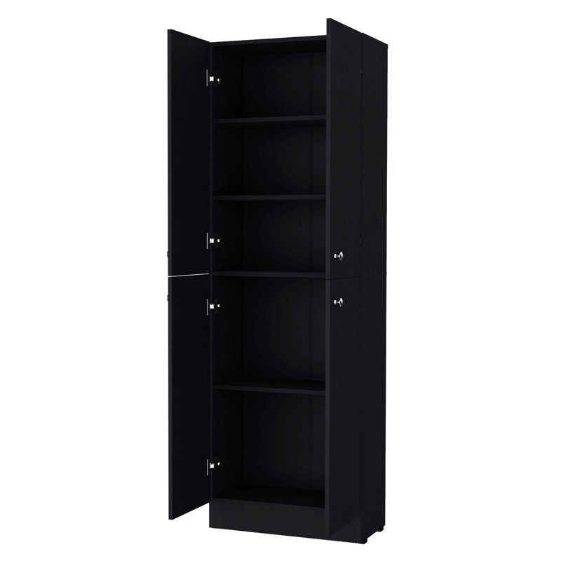 Garde-manger noir avec 5 tablettes et 4 portes pour la cuisine, Black
