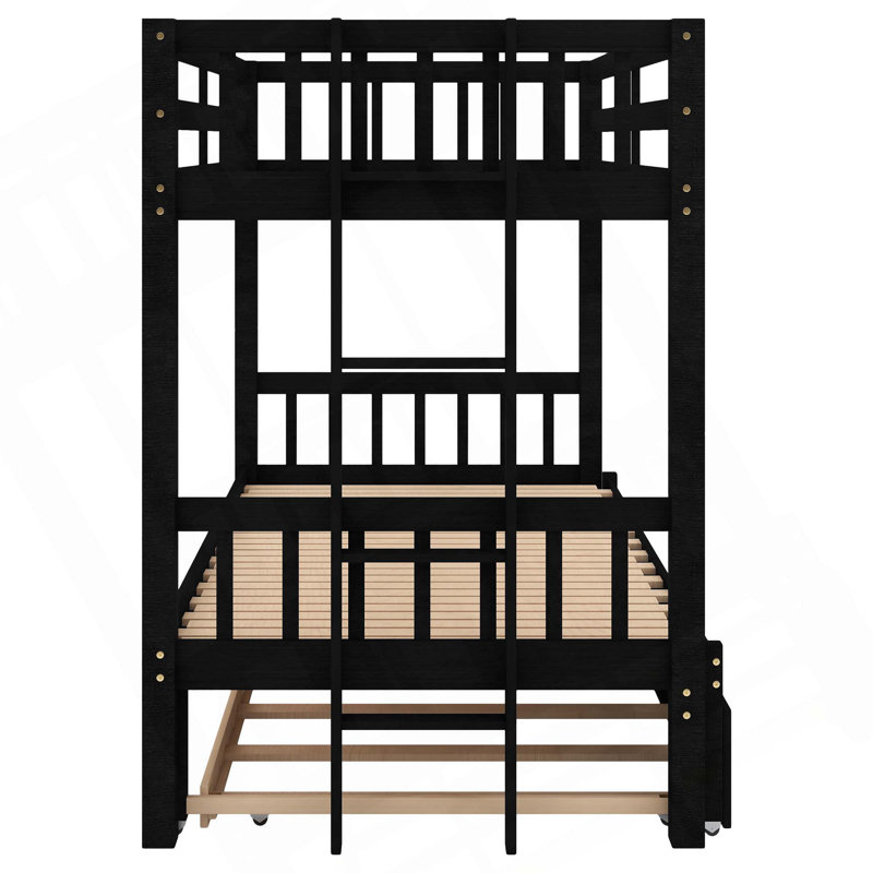 Bunk Bed With Trundle And Pull-Out Bed, Espresso