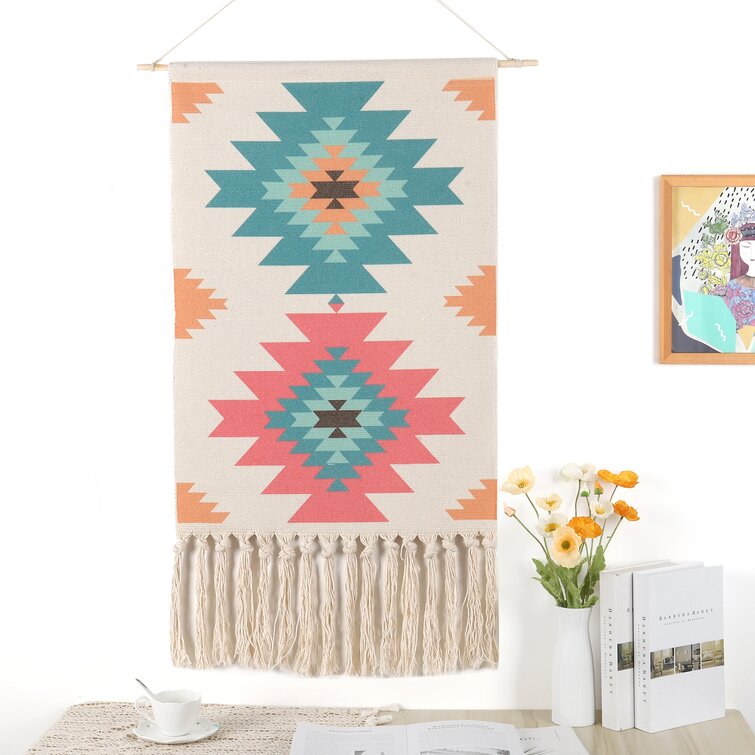 Geometric Woven Tapestry Chic Cotton Handmade Bohemian Art with