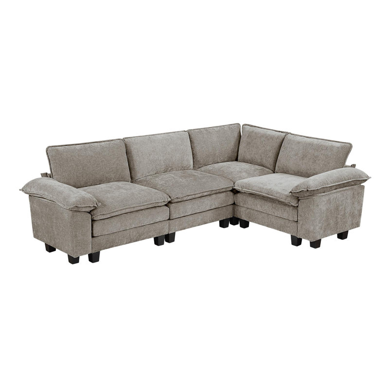 Modern Contemporary 4-Piece Modular Sectional Sofa, 35" H x 77" W x 110.5" D, Right Hand Facing, Brown Gray/Pewter Chenille