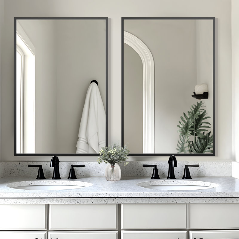 Miroir de salle de bain mural Kayelle, Noir, noir, noir, noir, 36 po x 24 po