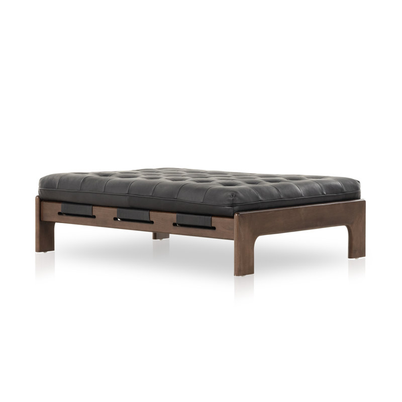 Repose-pieds en cuir véritable Ellinor, Cuir véritable noir héritage
