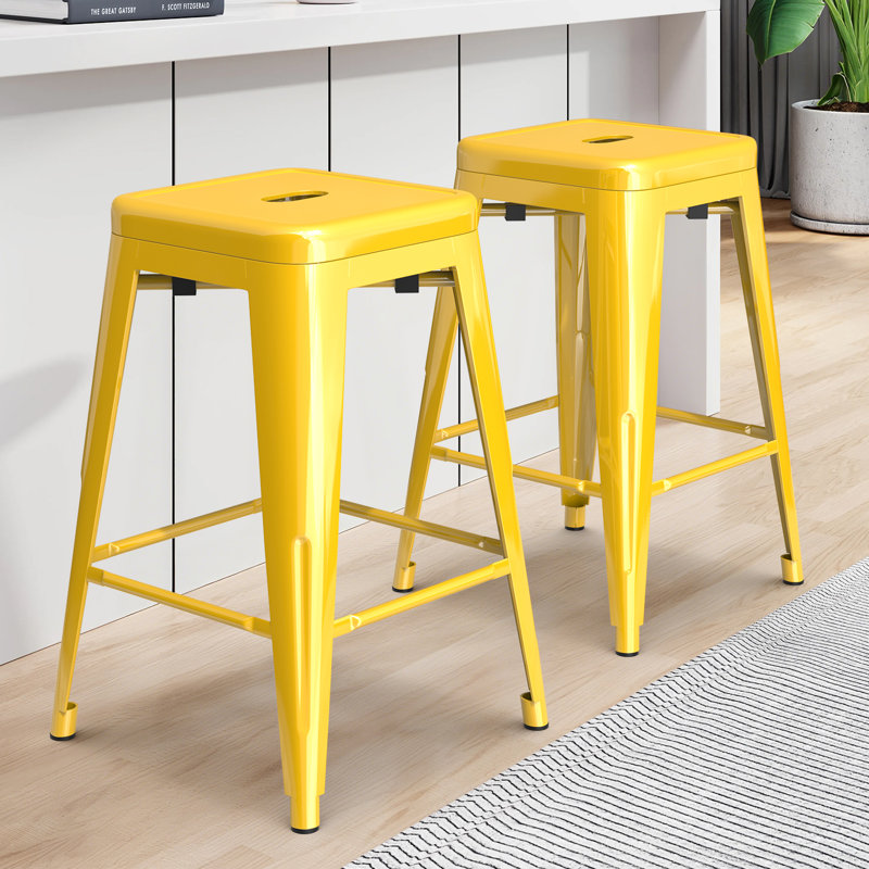 Stackable Metal Bar Stools Set of 2, Counter Height Bar Stools 24 Inches Industrial Bar Chairs Patio Stool, Backless Stool Indoor Outdoor Classroom Kitchen Stools Bar Chairs