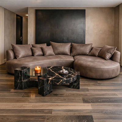 Modern Sectional Curved Couch, Upholstered 5-Seat Sofa With Leathaire Fabric& Easy Assembly