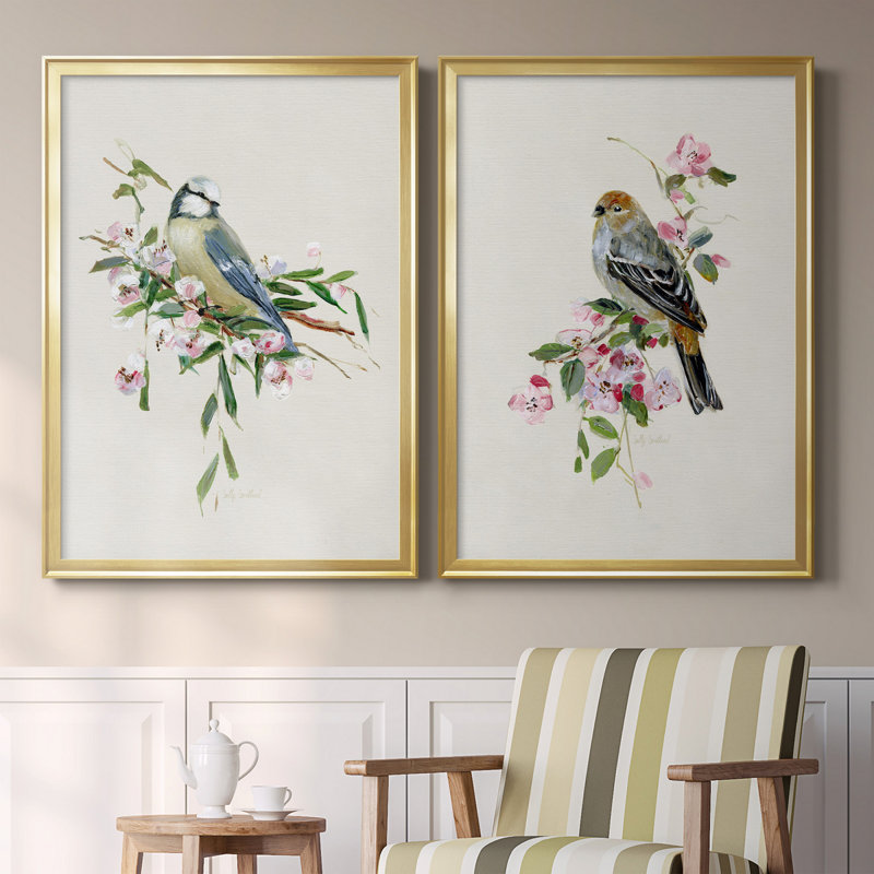 «Spring Song Blue Bird», ensemble de 2 reproductions sur toiles encadrées, Or, H 26,5 po x l 73 po x P 1,5 po