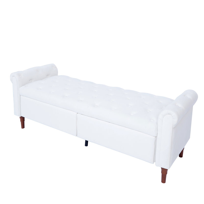 Laneise Velvet Upholstered Storage Bench, Beige