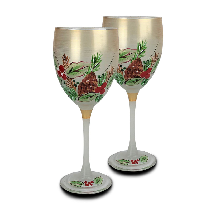 Mistletoe 10.5oz. Handmade Wine Glass Set