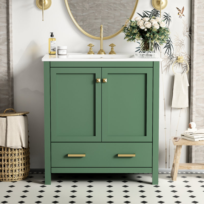 Armoire de salle de bain 30 po - Construction avec mécanisme de meuble-lavabo central moderne et fonctionnel, Vert