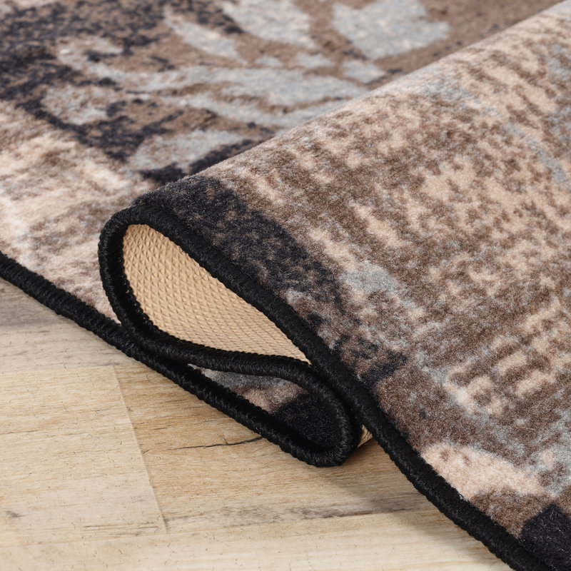 Tapis chocolat à motif de patchwork géométrique Rotonya, Tapis de couloir 2 pi 7 po x 6 pi