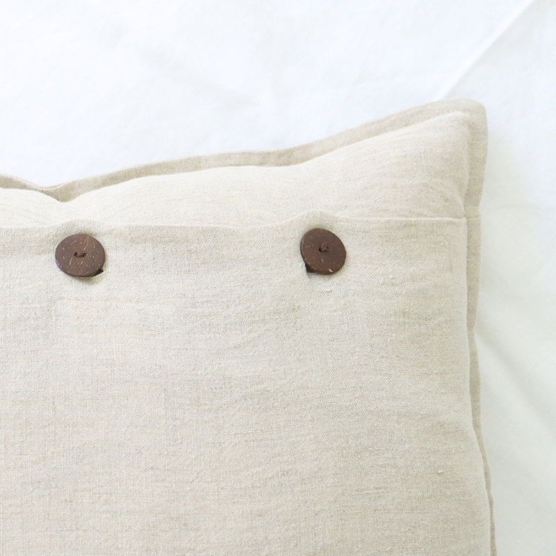 India Chic Buttons Linen Pillow Cover, Beige, 18" x 18"