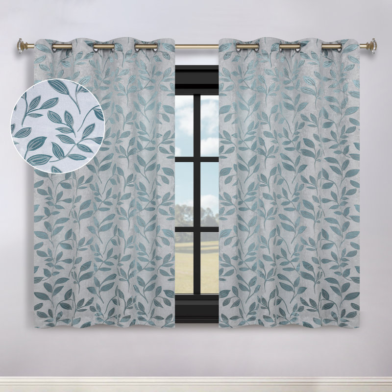 Finklea Floral Pattern Polyester Light Filtering/Room Darkening Rod Pocket Curtain Panels, Teal, 42" W x 63" L