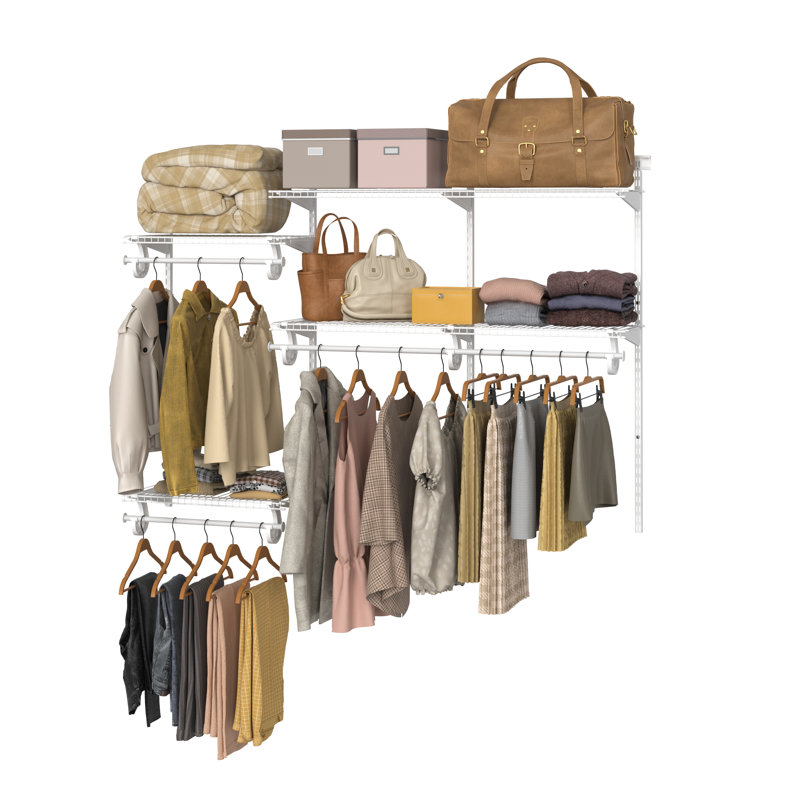 Adjustable ShelfTrack Wardrobe or Utility Clothes Rail System Heavy Duty White Wire Shelving Kit