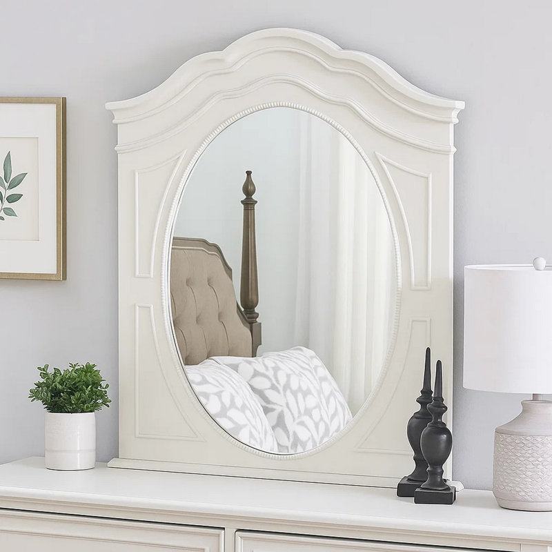 Miroir pour commode Calpan, cadre en bois massif blanc moderne, 38 x 40