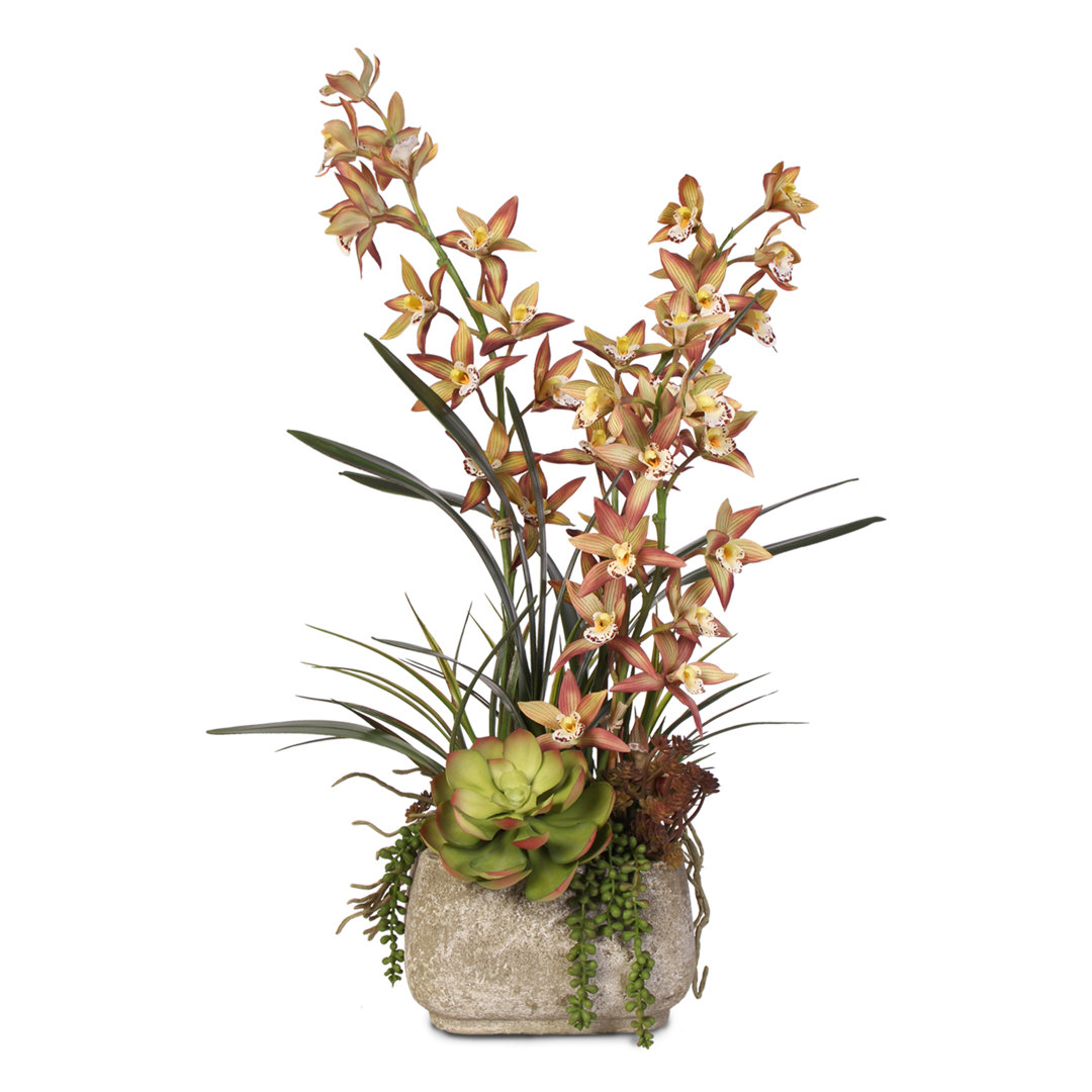 28'' Faux Flowering Plant in Cement Pot Brayden Studio®