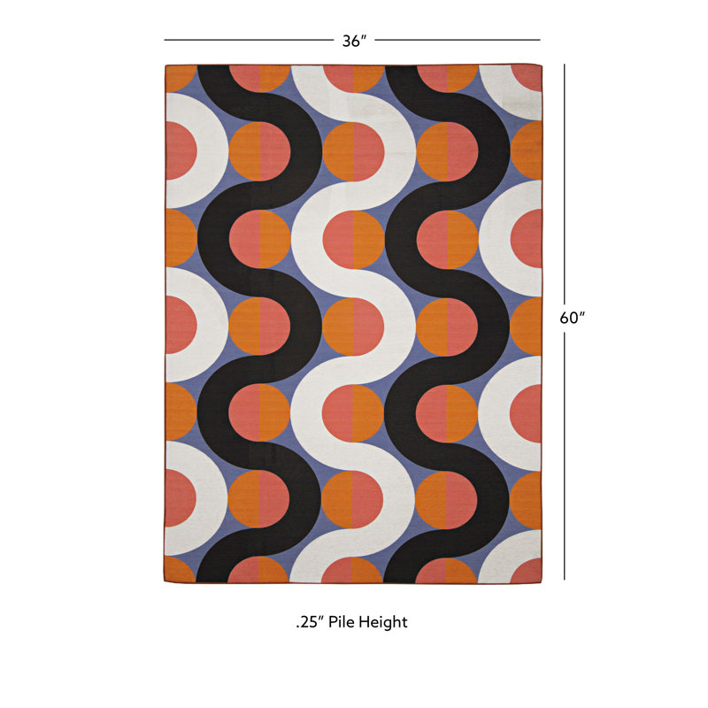 Tapis abstrait lavable intérieur / extérieur Kivett, Rectangle 3 pi x 5 pi