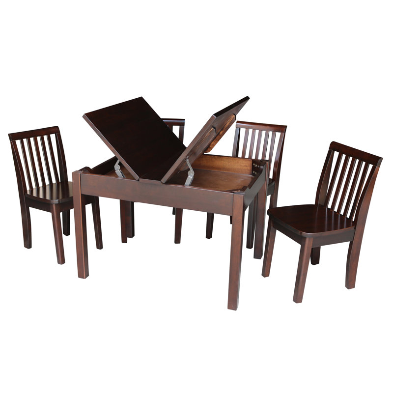 Charbel Kids Solid Wood Activity Table and Chair Set, Rich Mocha