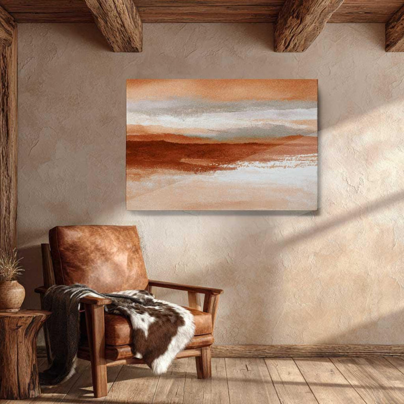 Terre cuite, paysage abstrait, art mural sur toile - impression bohème, chaleureuse décoration de chambre terreuse, peinture moderne
