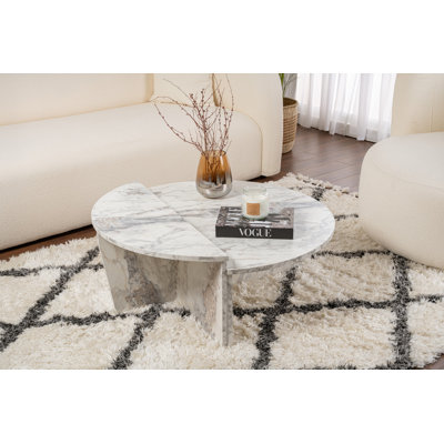 Modern Freesia Marble Coffee Table, 1 Piece | 35.4 x 11.8 x 23.6 inches | 100% Melamine Coated Particle Board, Thickness: 0.7 inches | Elegant Design for Living Room, Durable & Stylish Home Furniture