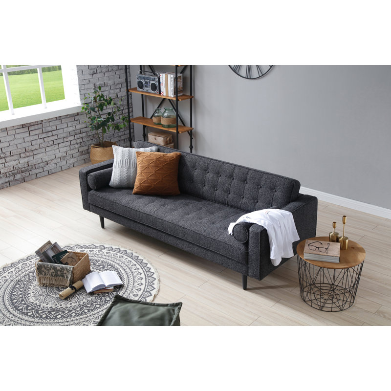 Geo 85'' Upholstered Sofa, Charcoal Boucle