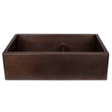 33" Hammered Copper Apron Front 60/40 Double Basin Kitchen Sink with Short 5" Divider