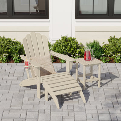 Outdoor Poly Adirondack Chair With Side Table And Ottoman