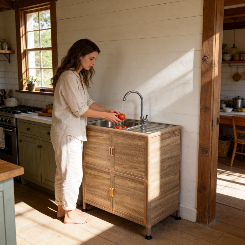 Évier utilitaire avec armoire, évier utilitaire autoportant, armoire d'évier de salle de lavage, station de lavabo d'extérieur, évier utilitaire en acier inoxydable