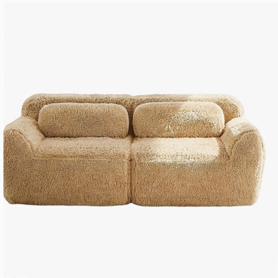 Canapé modulaire à 2 places pour canapé modulaire, conception antidérapante en tissu moelleux et moelleux, éponge haute densité 32D, conception ergonomique sans assemblage, avec coussins décoratifs pour étude, kaki clair